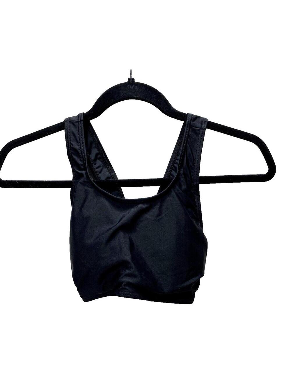XXS Black Scoop Neck Coverage Bikini Top with Criss Cross Back